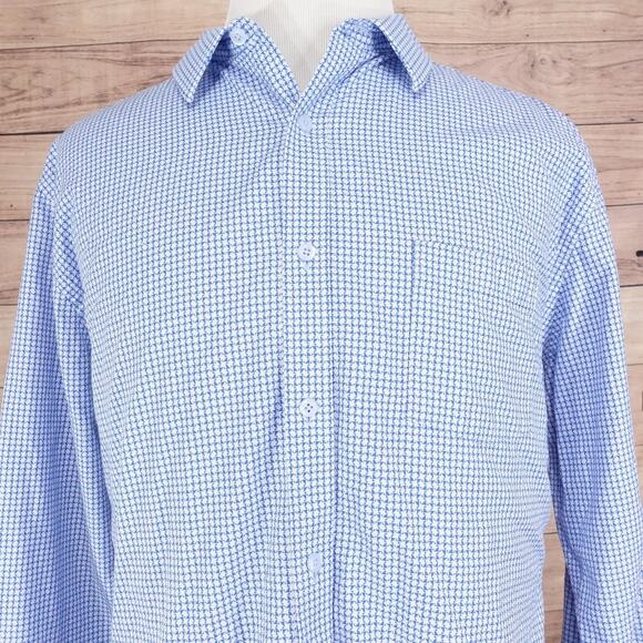 Johnston & Murphy Shirt Mens XXL Blue White Geometric Button Front Long Sleeve - Picture 1 of 8